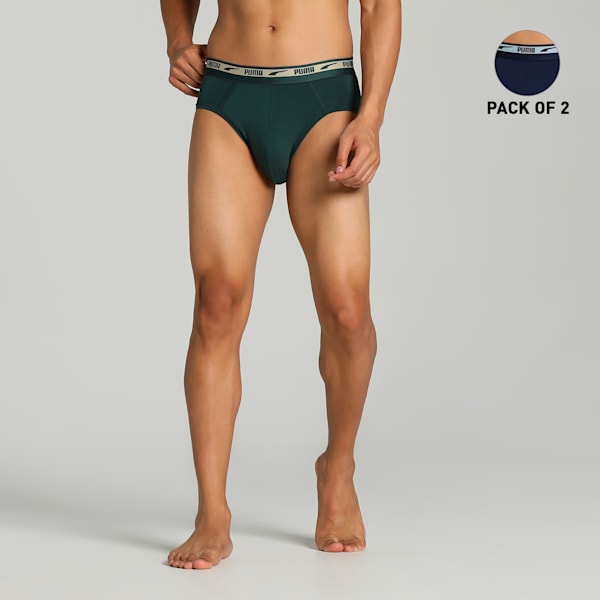 Stretch Plain Men's Briefs Pack of 2 with EVERFRESH Technology, Peacoat-Green Gables, extralarge-IND