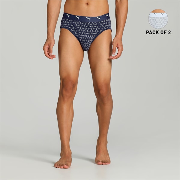 Stretch AOP Men's  Briefs Pack of 2, Light Gray Heather-Peacoat