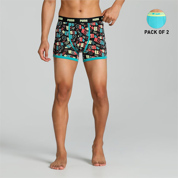 Stretch AOP Men's Trunks Pack of 2 with EVERFRESH Technology, Puma Black-Porcelain, extralarge-IND