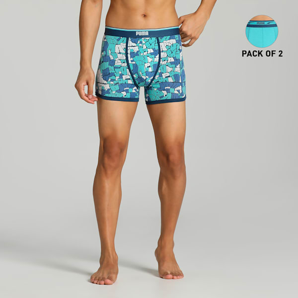 Stretch AOP Men's Trunks Pack of 2 with EVERFRESH Technology, Dark Denim-Porcelain, extralarge-IND