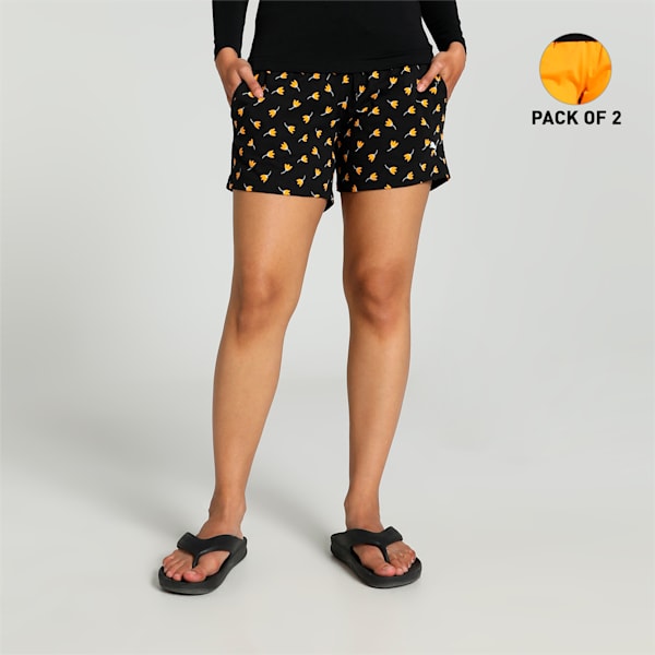 Women's Shorts Pack of 2, PUMA Black-Zinnia, extralarge-IND