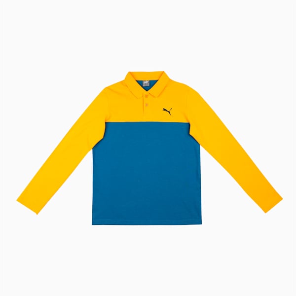Colorblock Longsleeve Youth Polo, Lake Blue-Tangerine