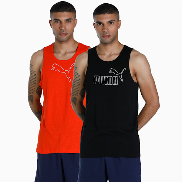 Men's Slub Tank Tops Pack of 2, Puma Black-Cherry Tomato, extralarge-IND