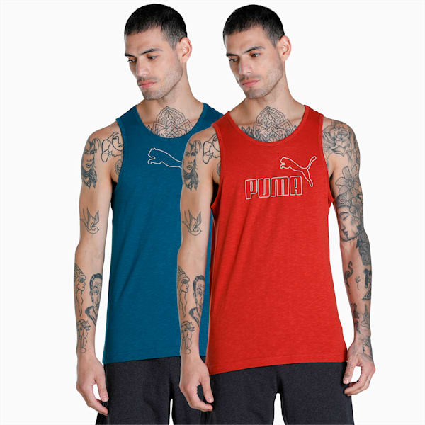 Men's Slub Tank Pack of 2, Chili Oil-Blue Coral, extralarge-IND