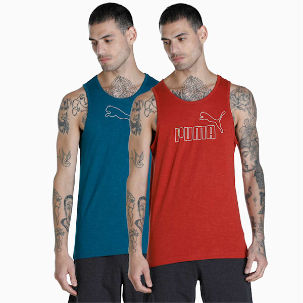 Men's Slub Tank Tops Pack of 2, Chili Oil-Blue Coral, extralarge-IND