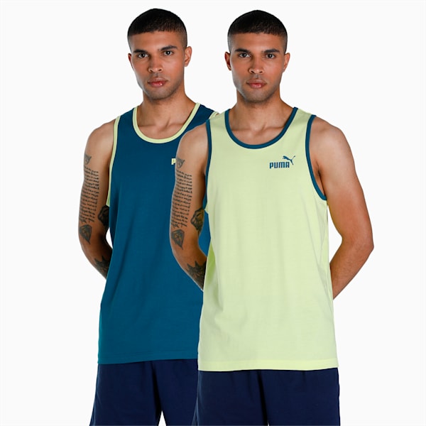 Men's Contrast Tank Tops Pack of 2, Blue Coral-Sunny Lime, extralarge-IND