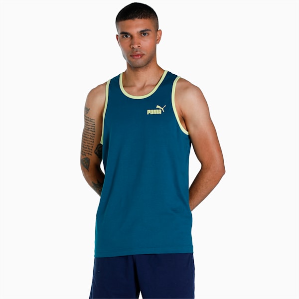 Men's Contrast Tank Tops Pack of 2, Blue Coral-Sunny Lime, extralarge-IND