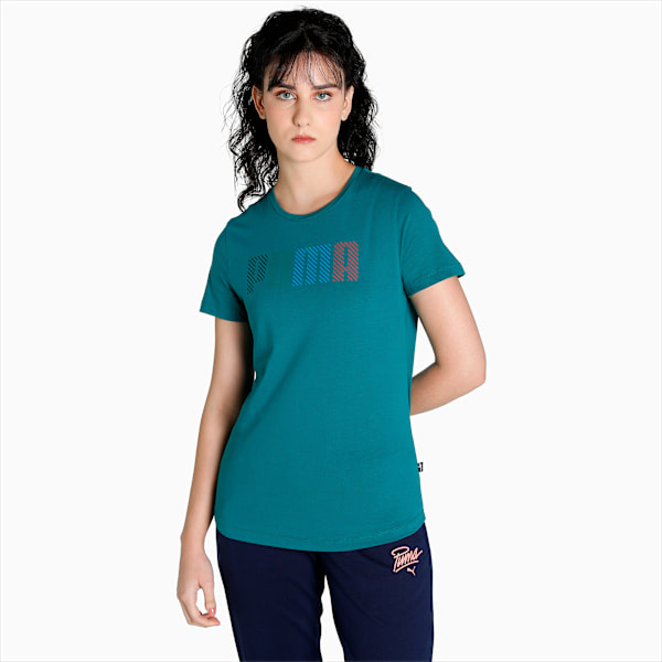 Multicolor Logo Women's Regular Fit T-Shirt, Teal Green, extralarge-IND