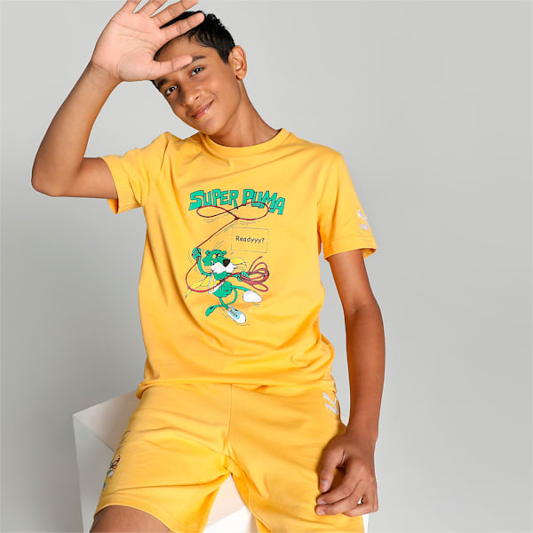 Super PUMA Graphic Youth Regular Fit T-Shirt, Mustard Seed, extralarge-IND