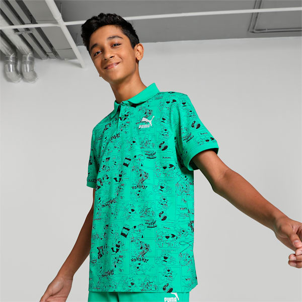 Super PUMA All Over Print Youth Polo, Grassy Green