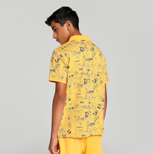 Super PUMA All Over Print Youth Regular Fit Polo, Mustard Seed, extralarge-IND
