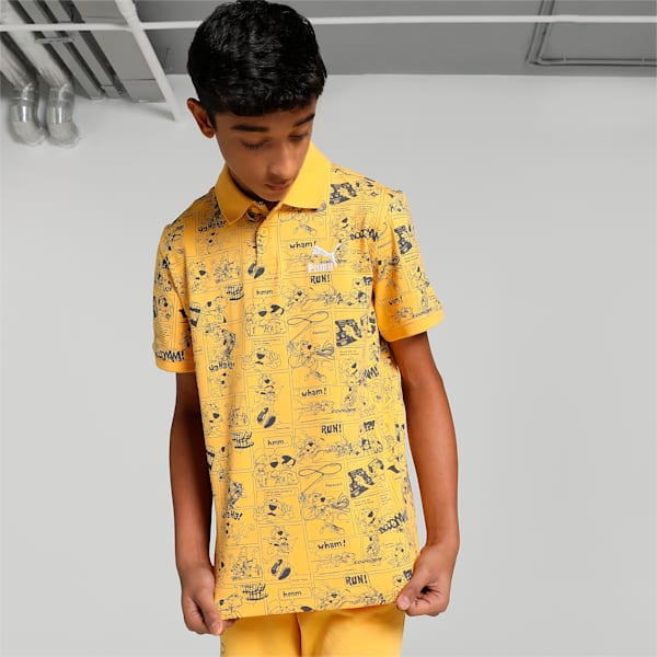 Super PUMA All Over Print Youth Regular Fit Polo, Mustard Seed, extralarge-IND