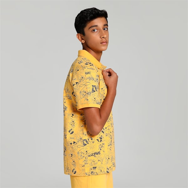 Super PUMA All Over Print Youth Regular Fit Polo, Mustard Seed, extralarge-IND