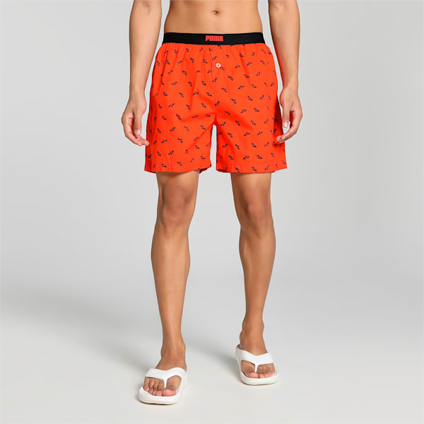 Men's All Over Print Woven Boxers, Cherry Tomato-Puma Black, extralarge-IND
