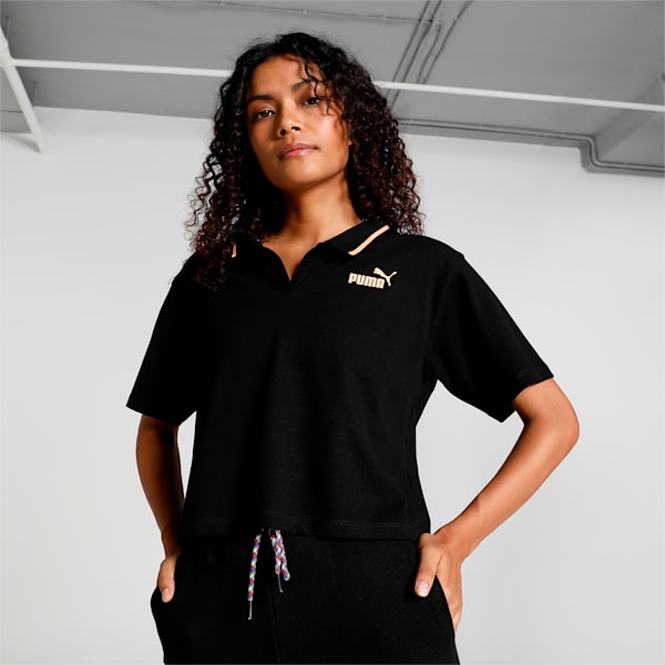 Cropped Relaxed Fit Women's Polo T-Shirt, PUMA Black, extralarge-IND