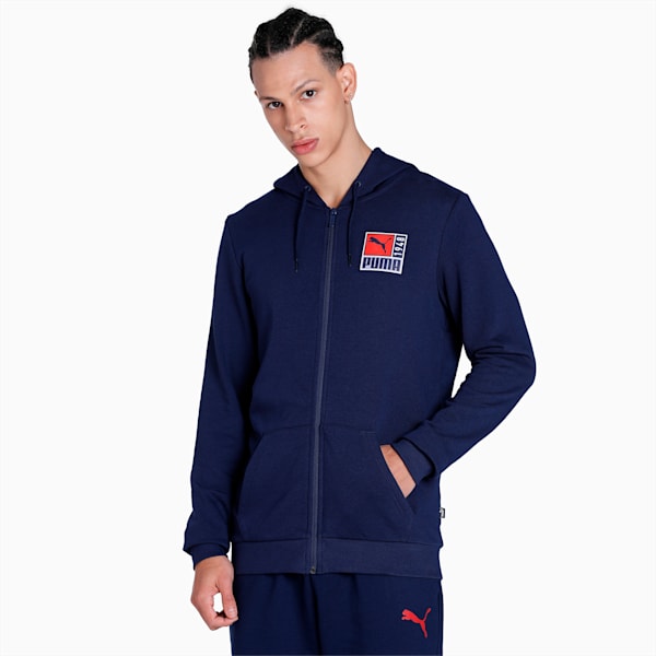 1948 Graphic Men's Hooded Slim Fit Jacket, Peacoat, extralarge-IND