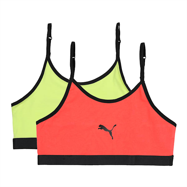 Youth Beginners Bra Tops Pack of 2, Hot Coral-Sunny Lime, extralarge-IND