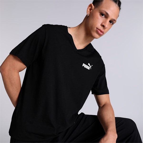 ESS Men's V-Neck Regular Fit T-Shirt, Puma Black, extralarge-IND