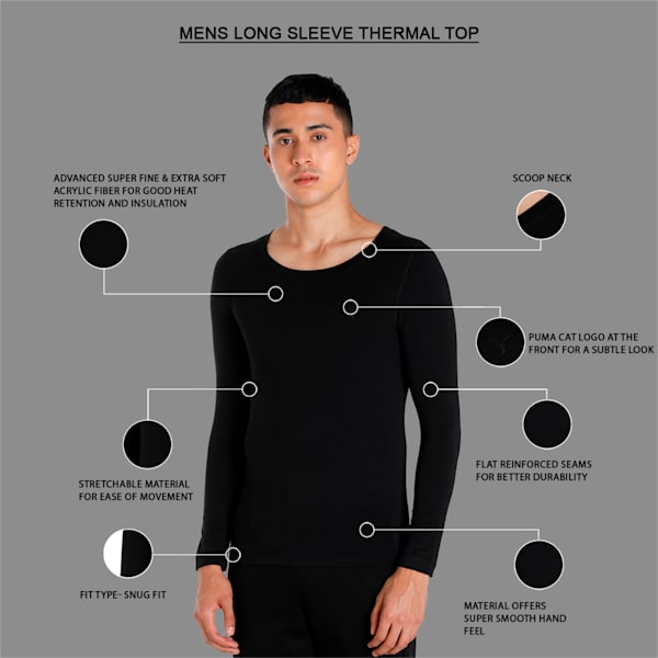 Men's Long Sleeve Thermal T-Shirt with DryCELL Technology, Puma Black, extralarge-IND