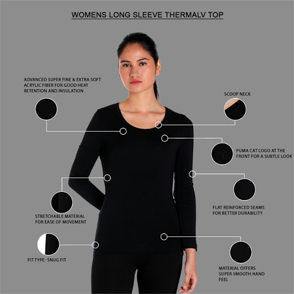 Women's Long Sleeve Thermal T-Shirt with dryCELL Technology, Puma Black, extralarge-IND