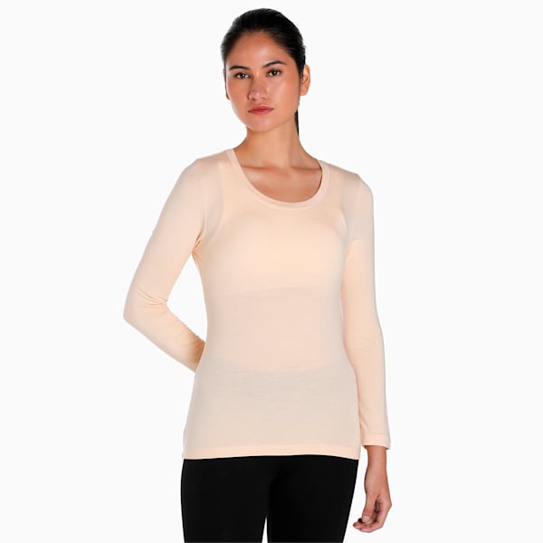 Women's Long Sleeve Thermal T-Shirt with dryCELL Technology, Pristine-Nude- 12-0911 tcx, extralarge-IND