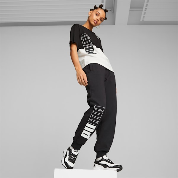 ウィメンズ PUMA POWER カラーブロック スウェットパンツ 裏起毛, PUMA Black, extralarge-JPN