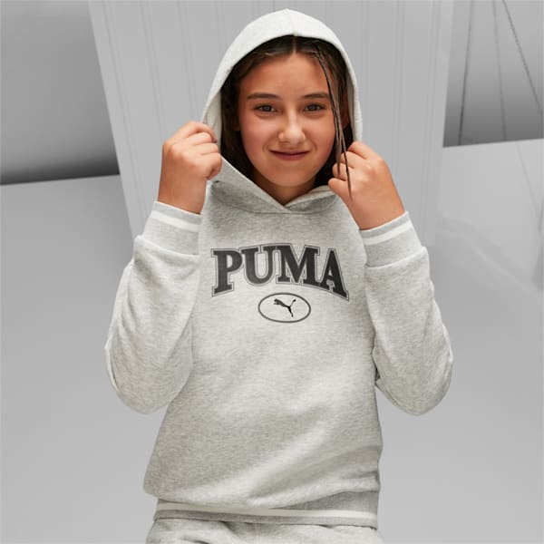 キッズ ガールズ PUMA SQUAD フーディー 裏起毛 120-160cm, Light Gray Heather, extralarge-JPN