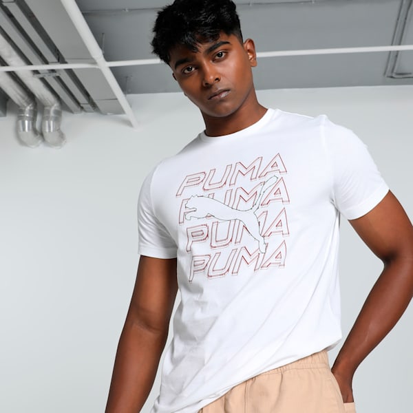 Men's Cat Graphic Slim Fit T-shirt, PUMA White, extralarge-IND
