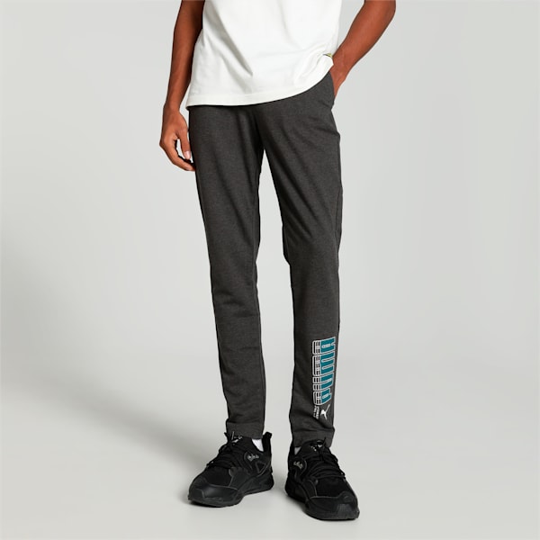 Graphic Logo Men's Slim Fit Pants, Dark Gray Heather, extralarge-IND