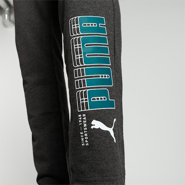 Graphic Logo Men's Slim Fit Pants, Dark Gray Heather, extralarge-IND