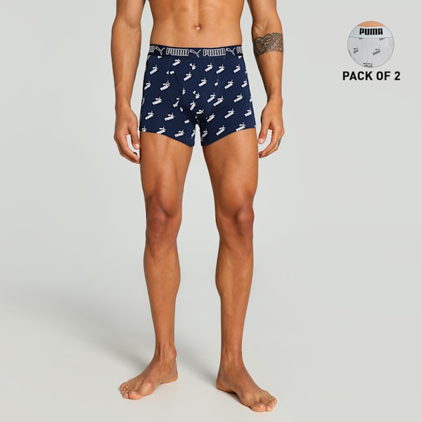 Men's Stretch Printed Trunks-Pack of 2, PUMA Navy-Cool Mid Gray-(PEACOAT-QUARRY), extralarge-IND