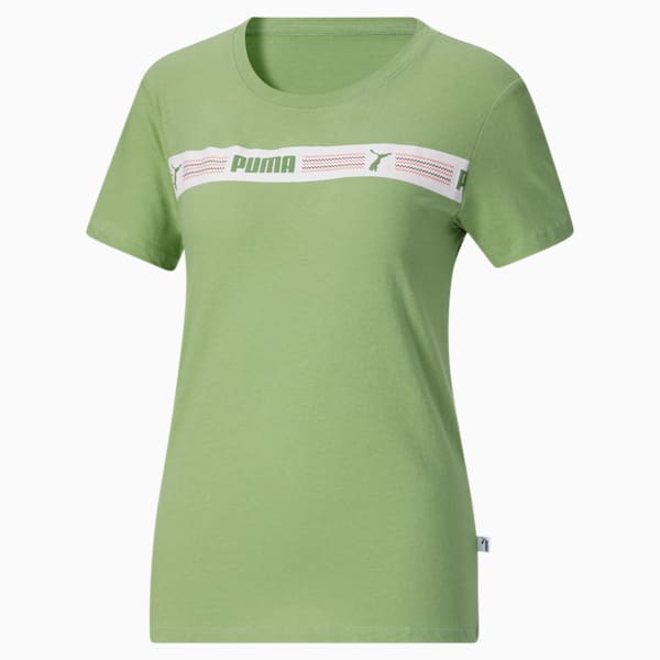 Camiseta de mujer PUMA Line Up Script, Dusty Green, extralarge