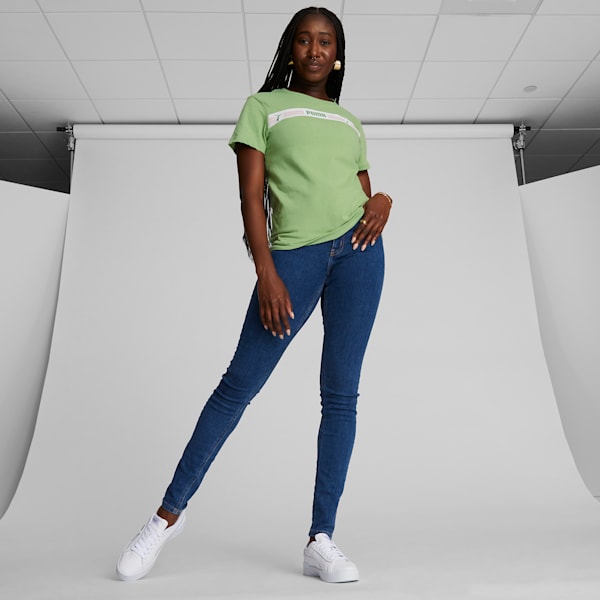 Camiseta de mujer PUMA Line Up Script, Dusty Green, extralarge