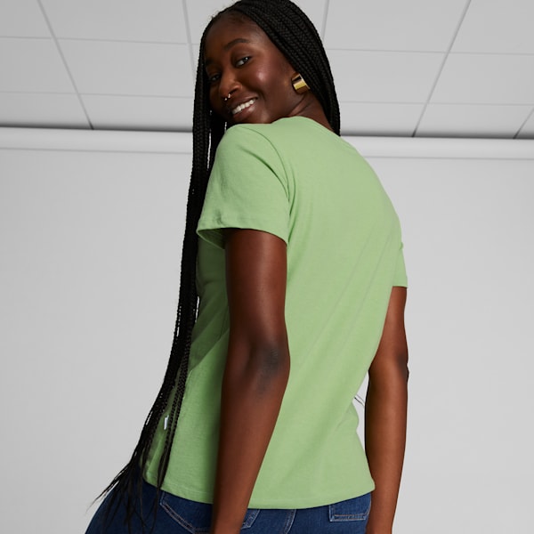 Camiseta de mujer PUMA Line Up Script, Dusty Green, extralarge