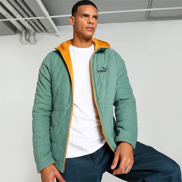 Men's Reversible Slim Fit Hooded Jacket, Amber, extralarge-IND
