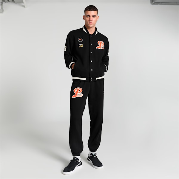 PUMA x HARRDY SANDHU Men's Relaxed Fit Varsity Jacket, PUMA Black, extralarge-IND