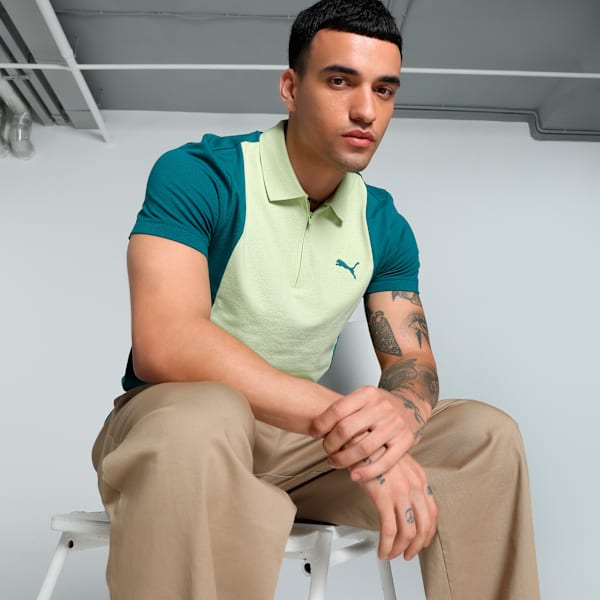 Elevated Colorblock Men's Slim Fit Polo, Cold Green, extralarge-IND