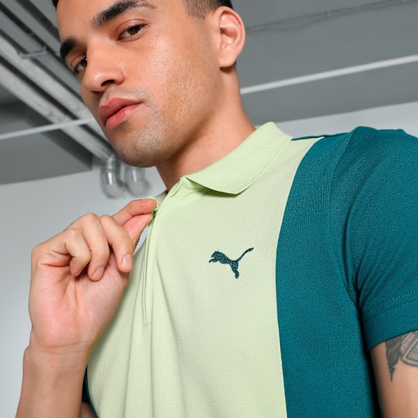 Elevated Colorblock Men's Slim Fit Polo, Cold Green, extralarge-IND