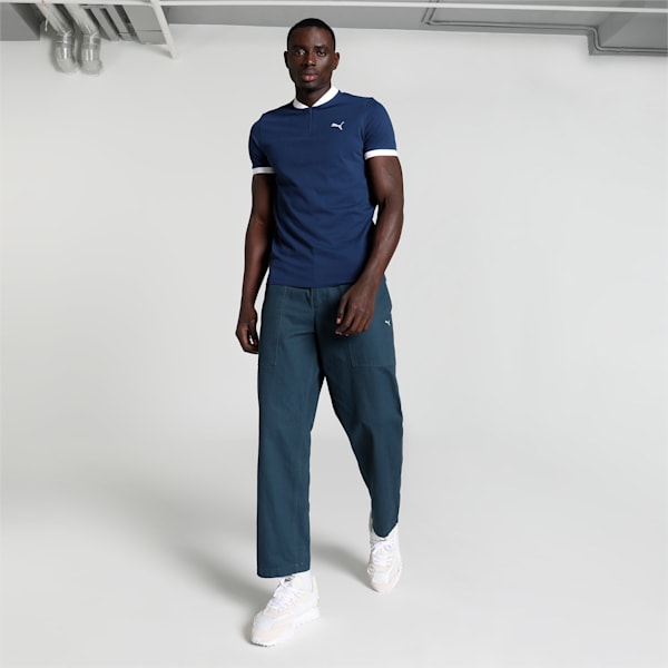 Baseball Collar Men's Slim Fit Polo, Parisian Blue, extralarge-IND