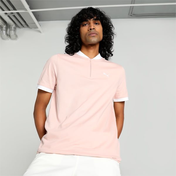 Baseball Collar Men's Slim Fit Polo, Rose Quartz, extralarge-IND