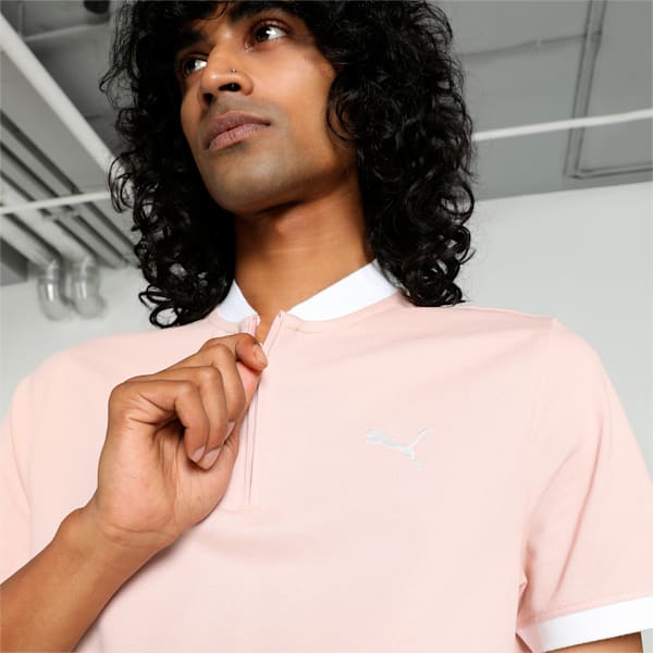 Baseball Collar Men's Slim Fit Polo, Rose Quartz, extralarge-IND