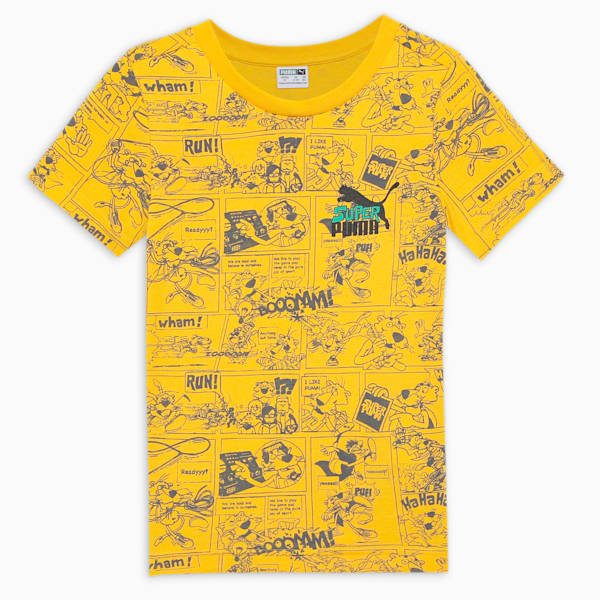 Super PUMA Printed Boy's Tee, Yellow Sizzle, extralarge-IND