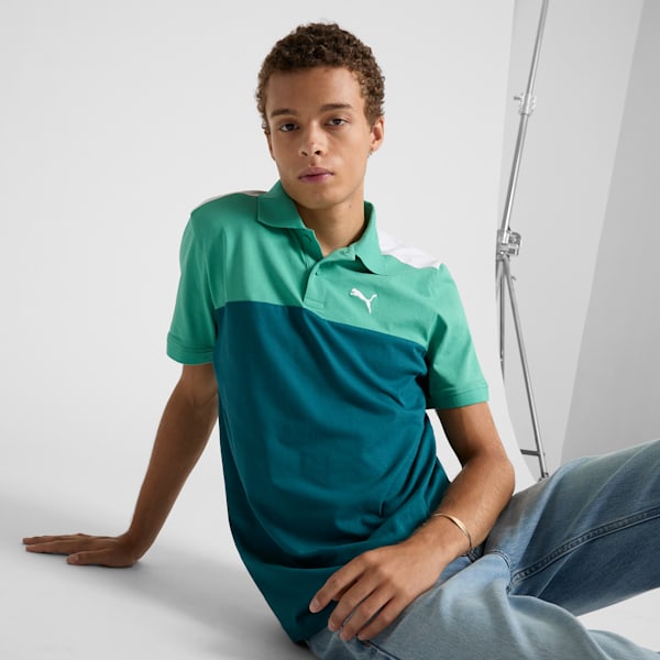 Essential+ Block Men's Polo, Jade Frost, extralarge
