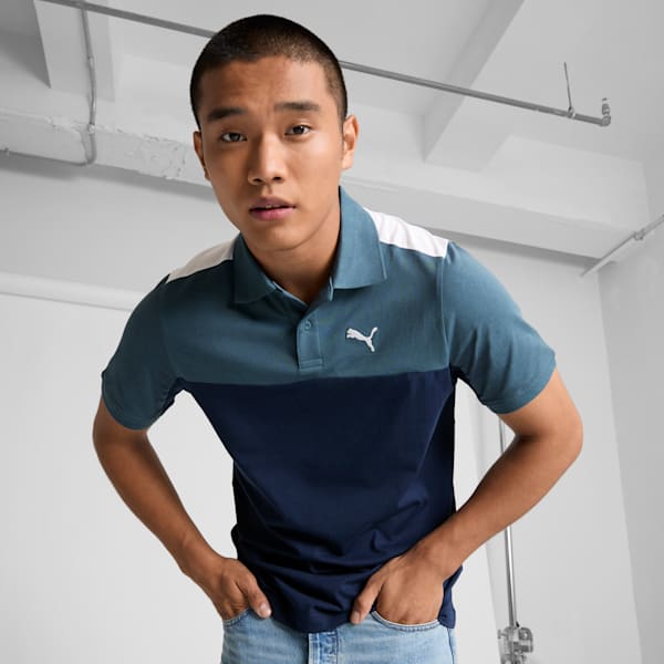 Essential+ Block Men's Polo, Gray Skies, extralarge