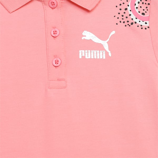 Flower Graphic Kid's Polo Dress, Peach Smoothie, extralarge-IND