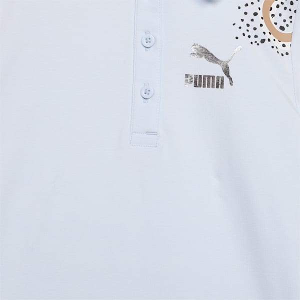 Flower Graphic Kid's Polo Dress, Icy Blue, extralarge-IND