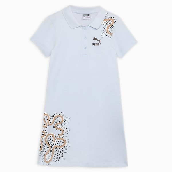 Flower Graphic Kid's Polo Dress, Icy Blue, extralarge-IND
