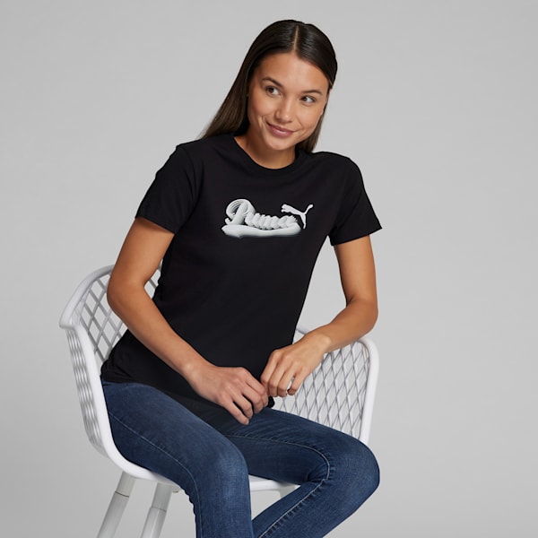 Vintage Script Logo Women's Tee, PUMA Black, extralarge