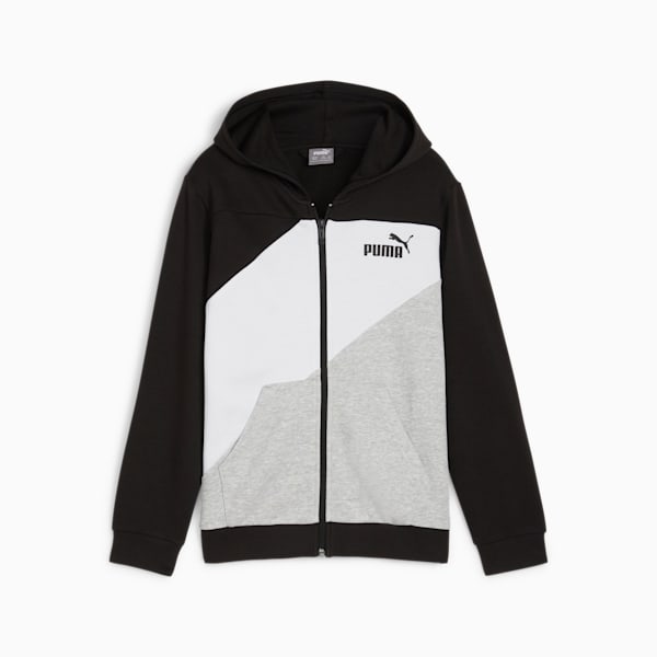 PUMA POWER Colorblock Big Kids' Full-zip Hoodie, PUMA Black, extralarge