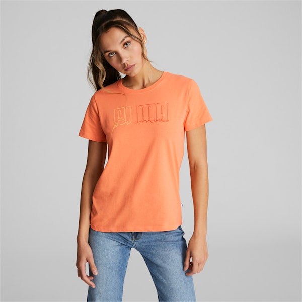PUMA Lux Women's Graphic Tee, Bright Melon, extralarge